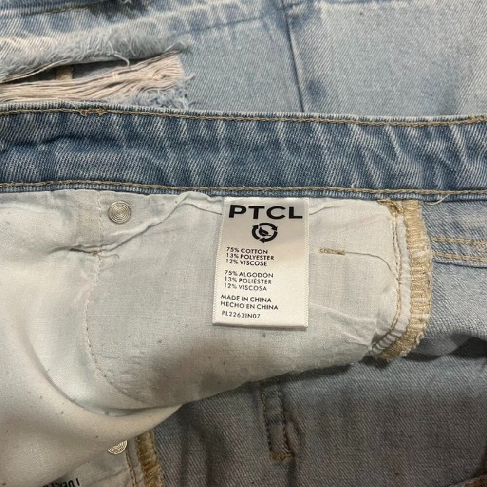 PTCL Distressed Frayed Hem Denim Mini Skirt Light Wash Blue L NWT - Picture 5 of 16